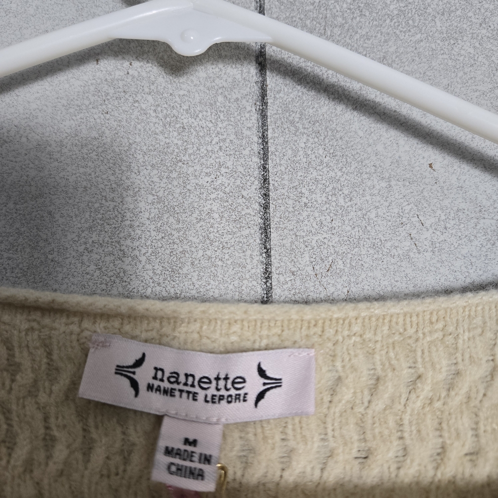 Nanette Lepore Pearl Button Textured Knit Cardigan Off White Cream Rayon Medium - Picture 5 of 15